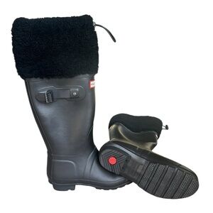Hunter Original Shearling Cuffs Tall Boots in Black